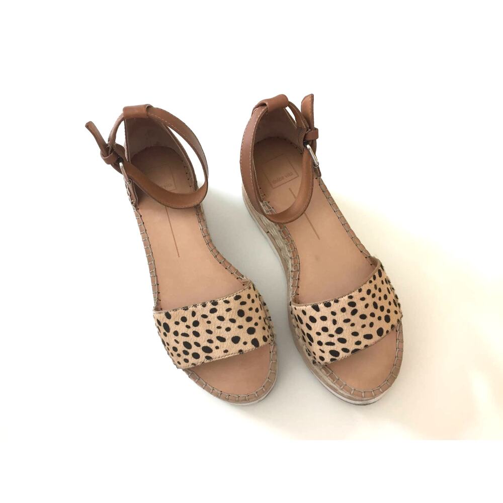 Dolce Vita Animal Print Calf Hair Espadrille Wedge Sandals Brown‎ Tan Spotted 9